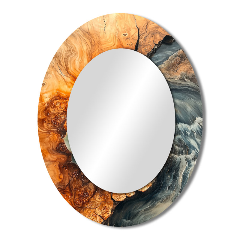 Succulent sur un dessus de rivière en bois V - miroir mural ovale vert, 43 po x 33 po