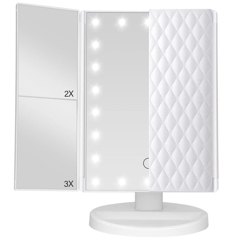 Trifold Vanity Mirror With Lights,Tabletop Mount Makeup Mirror With Lights And 1X/2X/3X Magnification 21LED Mirror Touch Screen Two Power Supply Modes Make Up Mirror