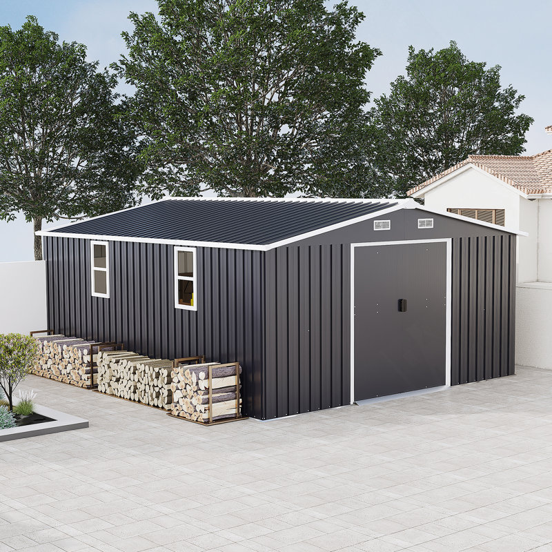 Remise de rangement extérieure avec deux fenêtres, Gris foncé