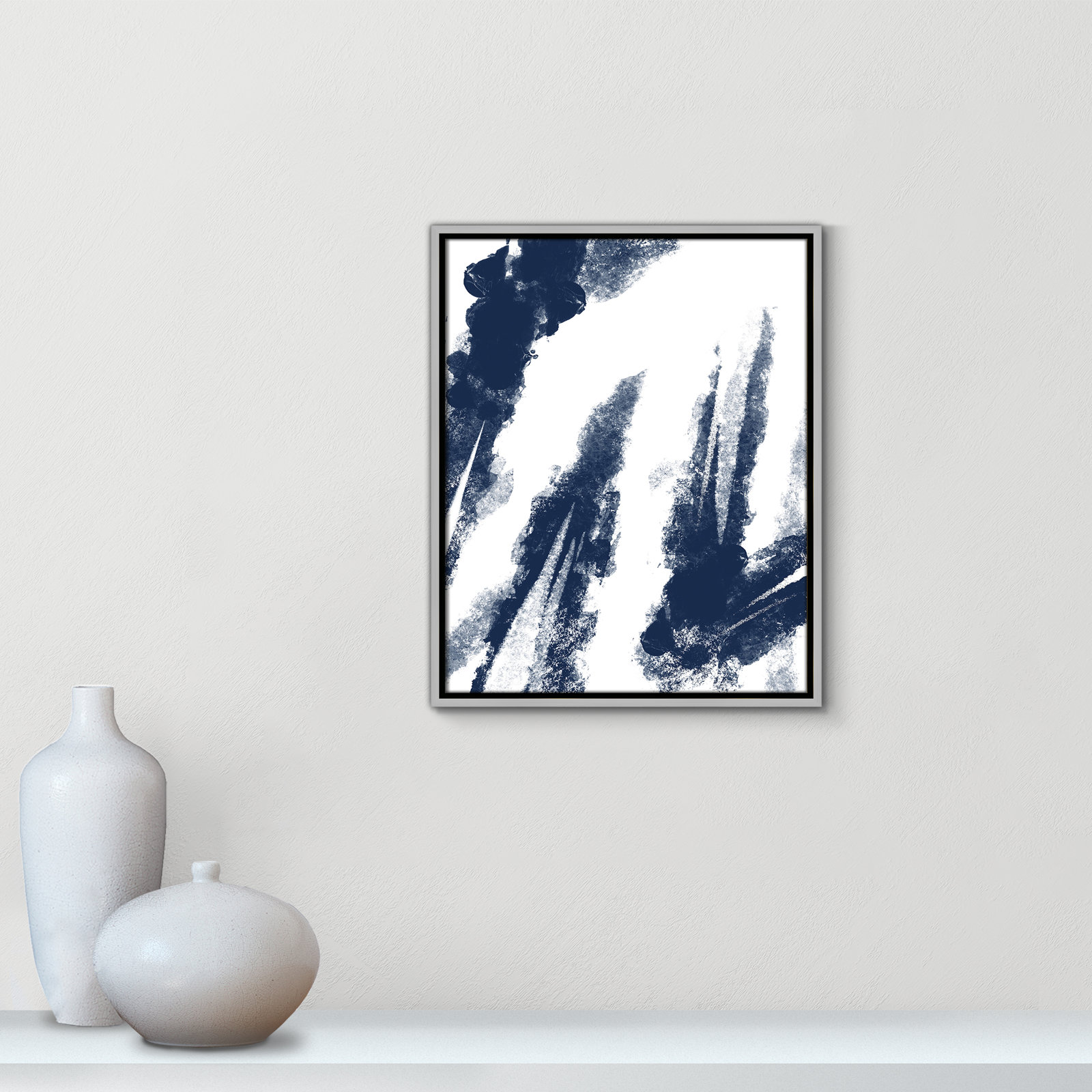 Ferne "Navy Striking Seams 2" Print, 21.5" H x 17.5" W x 2" D, Silver Framed Canvas