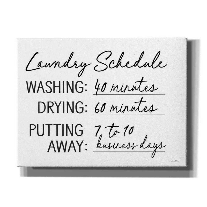 Horaire de lavage Harmina par lettres et doublure - impression, H 12 po x l 16 po x P 0,75 po
