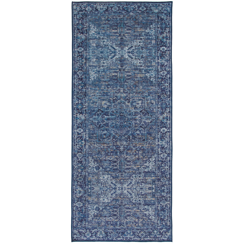 Samiur Lyle Vintage Machine Washable Area Rugs, Runner 2'6" x 10', Blue