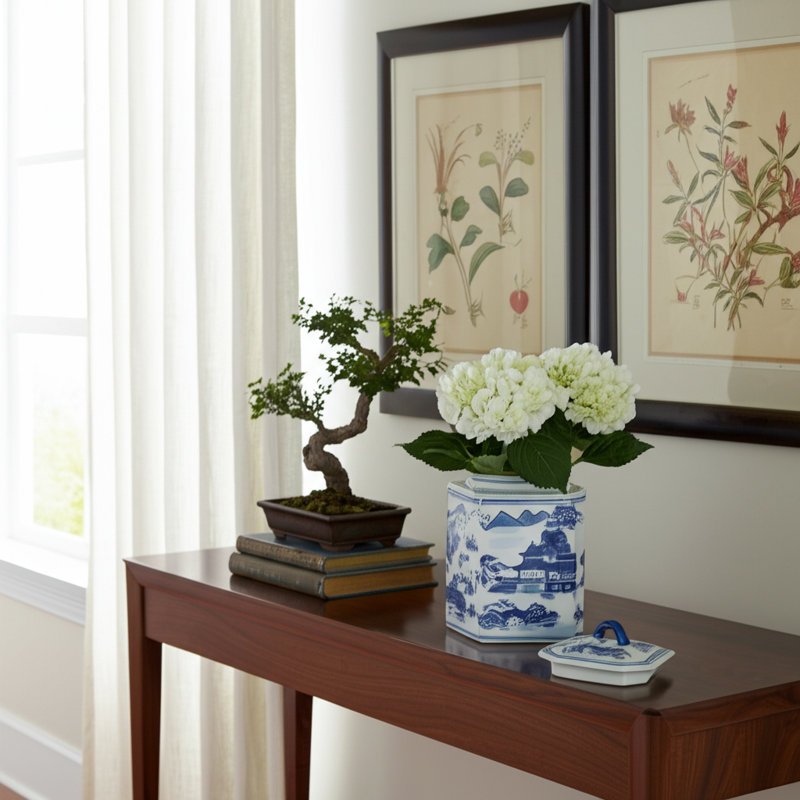 Stoneware Ceramic Chinoiserie Decorative Container with Lid