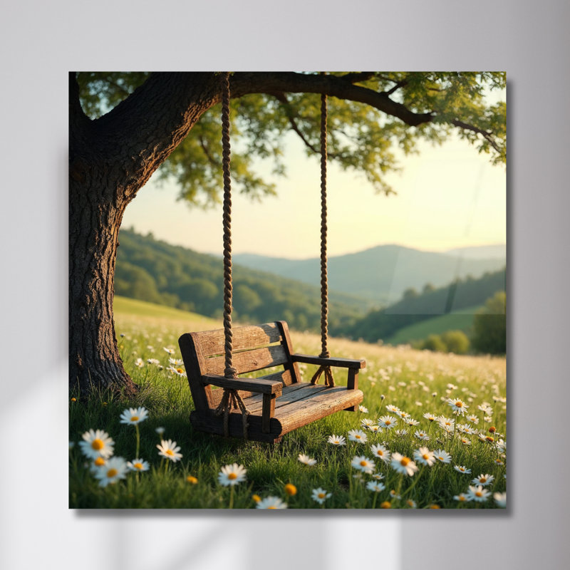 Art mural en verre trempé Daisy Meadow Swing, H 14 po x l 14 po