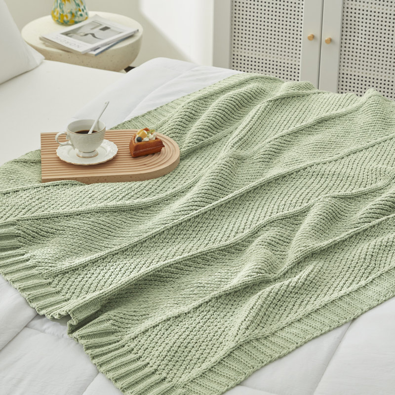 Jeté Chunky Knit, L 50 po x L 60 po, Vert sauge