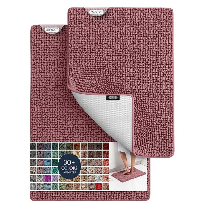 Ensemble de tapis de bain moelleux - 2 pièces de tapis de salle de bain en chenille douce à séchage rapide avec envers en caoutchouc, absorbant et lavable - 24 x 17 + 30 x 20