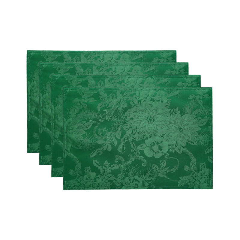Green Jacquard Poinsettia Holiday Placemats Set of 4