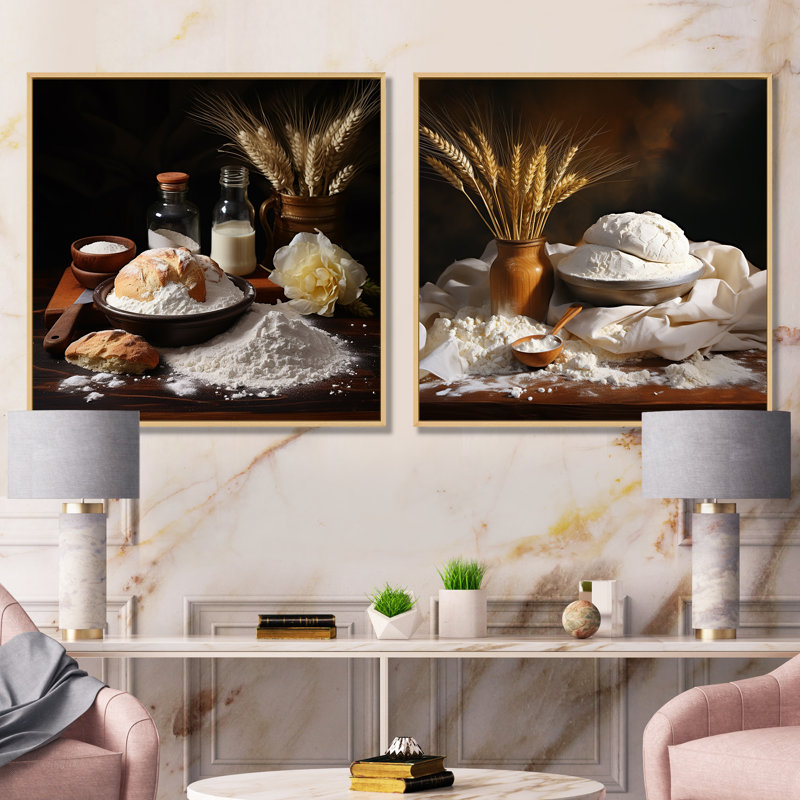 Ensemble de 2 reproductions d'art sur toile Baroque, Encadrement brun, H 30 po x l 61 po x P 1 po