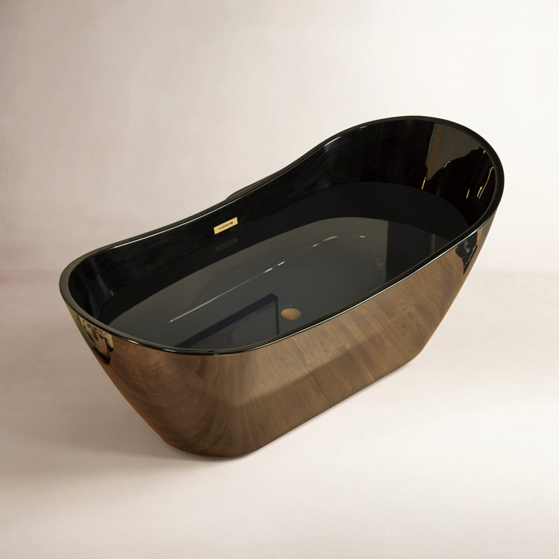 67'' x 32'' Freestanding Soaking Acrylic Bathtub, Brushed Gold, Glossy Black