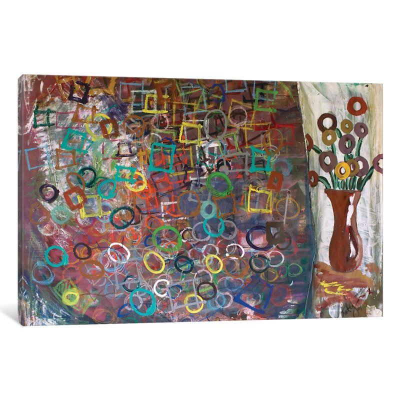 Art mural sur toile tendue cercles et carrés, H 8 po x l 12 po x P 0,75 po, Pas de tapis, Toile tendue