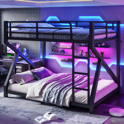 Lit superposé en métal, cadre de lit superposé double avec échelles, lit superposé robuste pour adolescents, adultes et enfants, lattes de soutien renforcées, noir