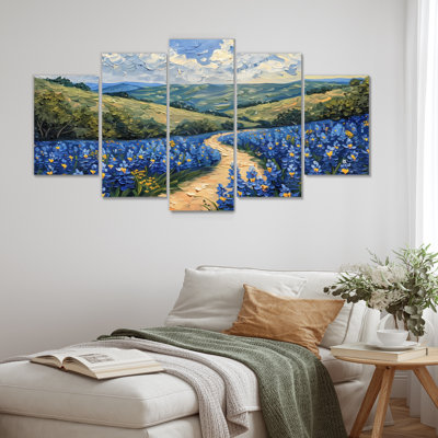 «Blue Green Meadow Charm Blue Bonnets» - ensemble d'art sur toile Blue Bonnets