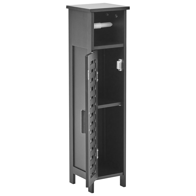 Toilet Paper Cabinet Olathe Bamboo Wood, Matte Black