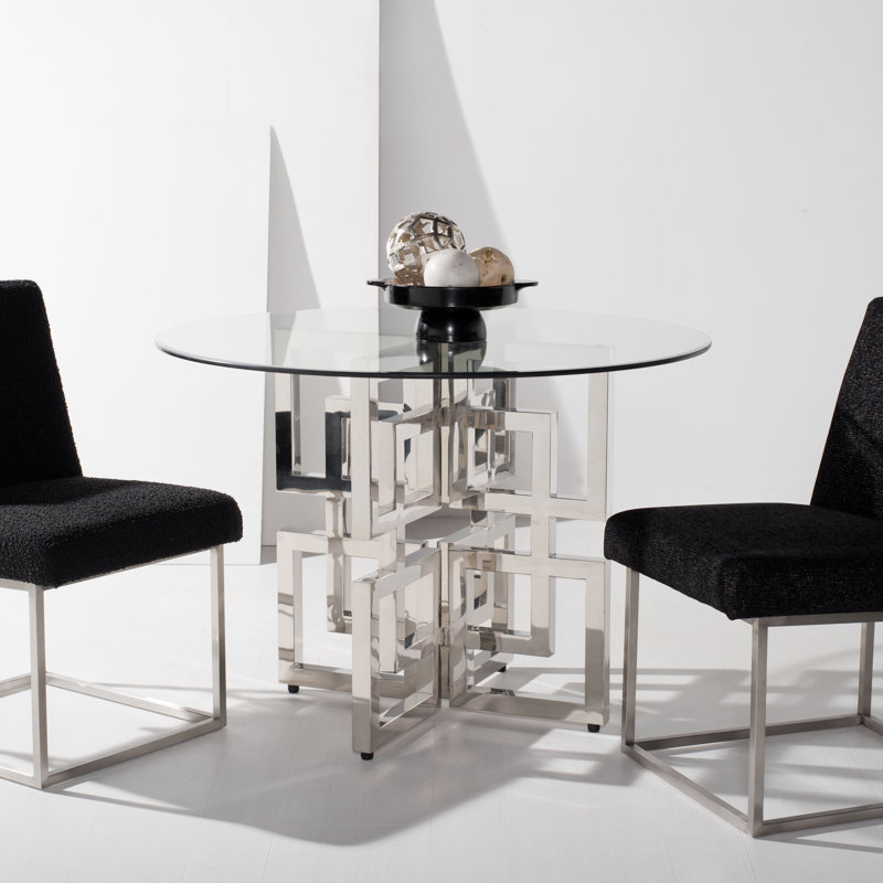 Harlan Round Glass Top Metal Base Dining Table, 29.5" H x 54" L x 54" W