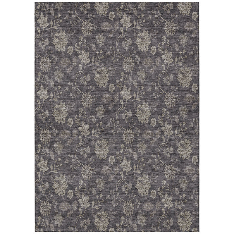 Tapis extérieur lavable floral taupe et beige 10 pi x 14 pi