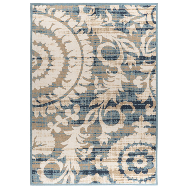 Tapis d'intérieur / extérieur à motif floral beige / bleu / brun clair Amont, Rectangle 7 pi 10 po x 10 pi 2 po