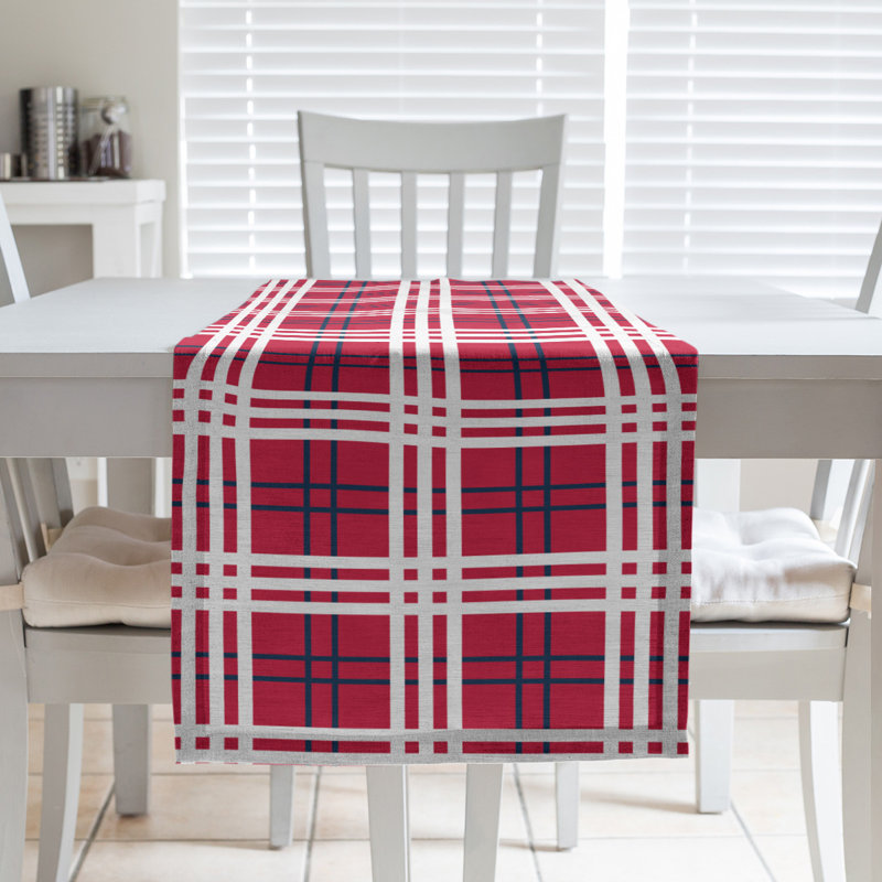 Paid Polyester Table Runner, 72" L x 16" W, Red/Nautical Blue/White