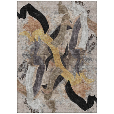 Machine Washable Indoor/Outdoor Husby ACN2191 Abstract Rug