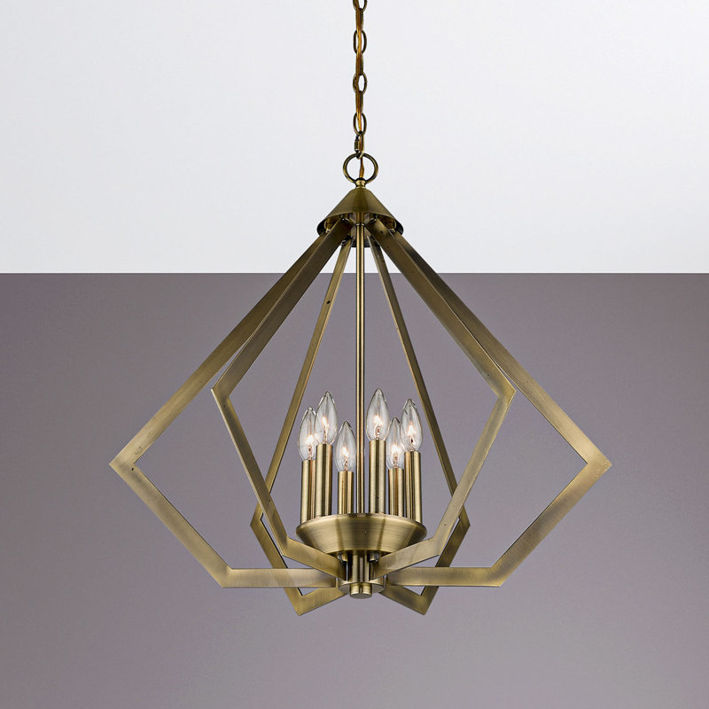 Lustre géométrique unique à 6 lumières Dawnesha, Laiton antique