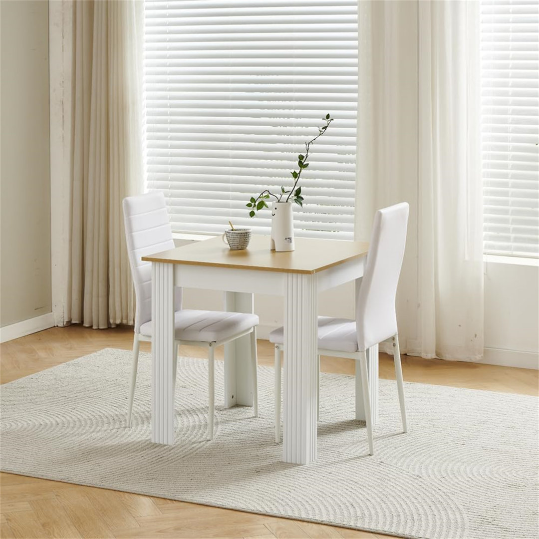 Modern 3 Piece Dining Room Table And Chairs Set, Wooden Square Table With 2 Chairs For Small Space Apartment Space Saving