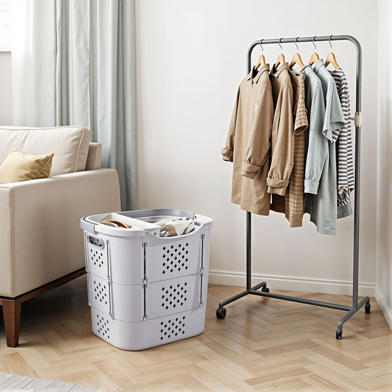 Plastic Laundry Basket, Grey