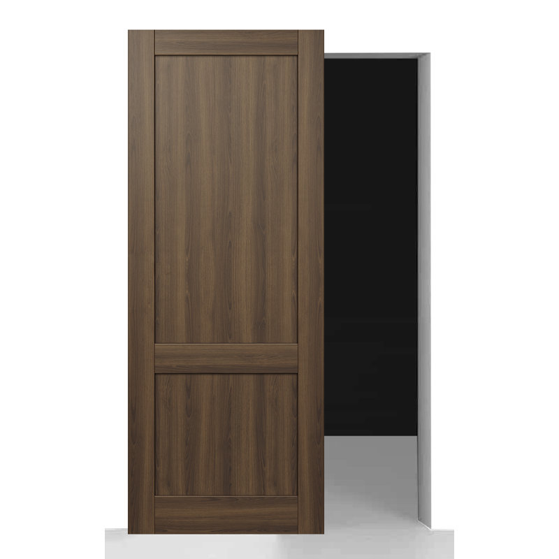Porte de grange coulissante cachée intérieure en bois massif à 2 panneaux Shaker sans panneau de base avec quincaillerie d'installation