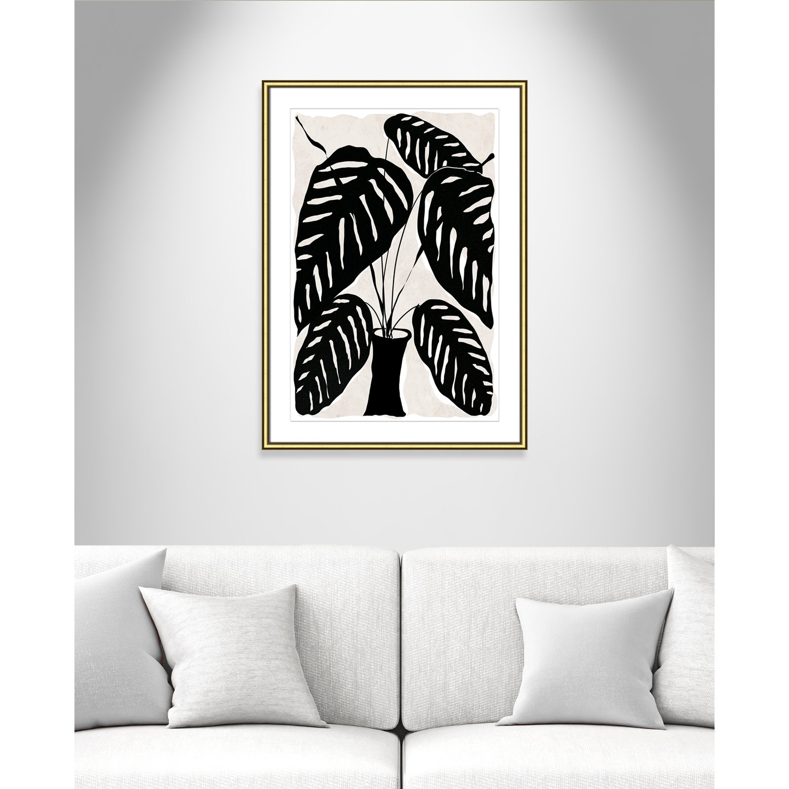 Black and White Potted Plant I Print, Gold Framed, 36.75" H x 26.75" W x 0.88" D