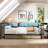 Corner Bed Frame Twin Size With Bookcase And 2 Underbed Storage Drawers, Modern Twin Bed With LED Light And Charging Station, Grey
