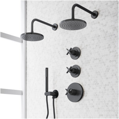 Vassor Thermostatic Shower System With Dual Showerheads and Hand Shower - Chrome