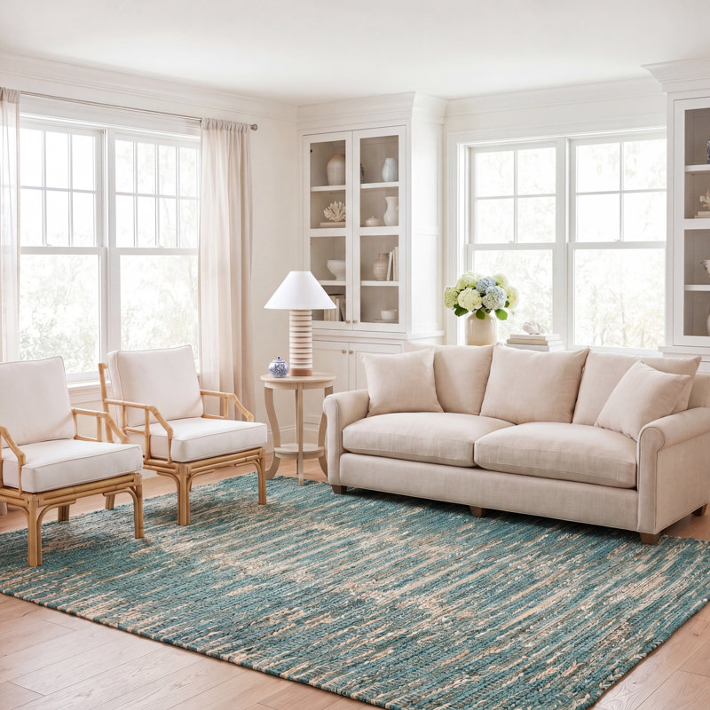 Clairvaux Natural Fiber Flat Weave Jute/Cotton Rug in Dark Green/Natural, Rectangle 8' x 10'