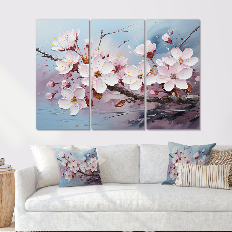 Cherry Blossom Flower Meadow I - Ensemble d'art mural sur toile Flower Field, Toile tendue, H 32 po x l 48 po x P 1 po