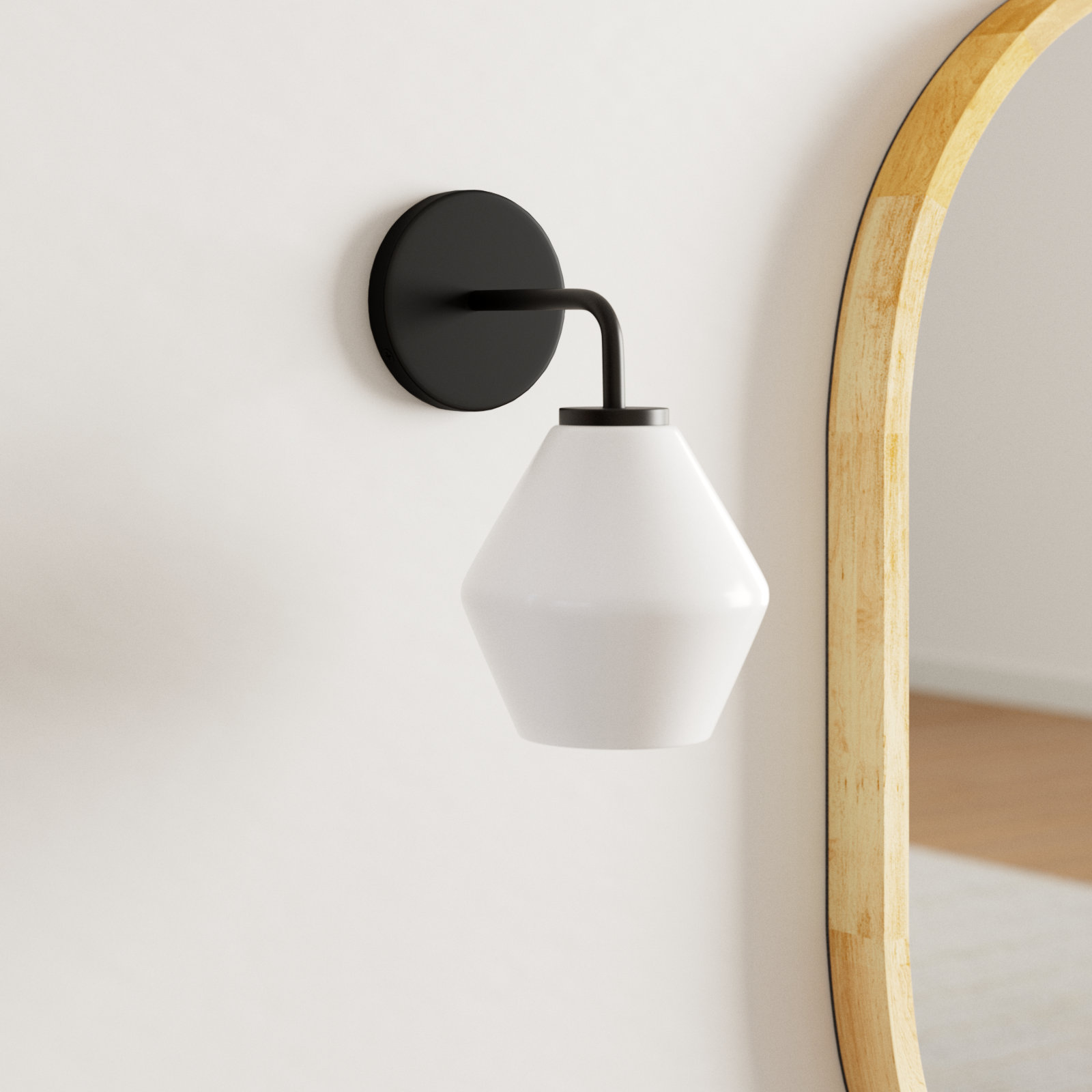 Rooks Single Light Dimmable Armed Sconce, Midnight Black, White