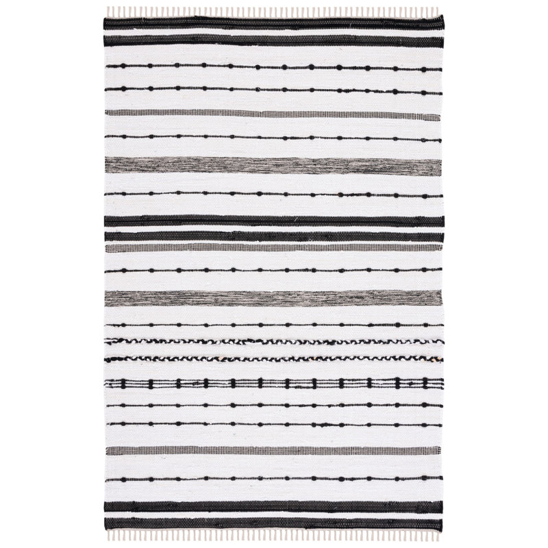 Maytham Striped Kilim Flat Weave Cotton Geometric Rug, Rectangle 5' x 8'