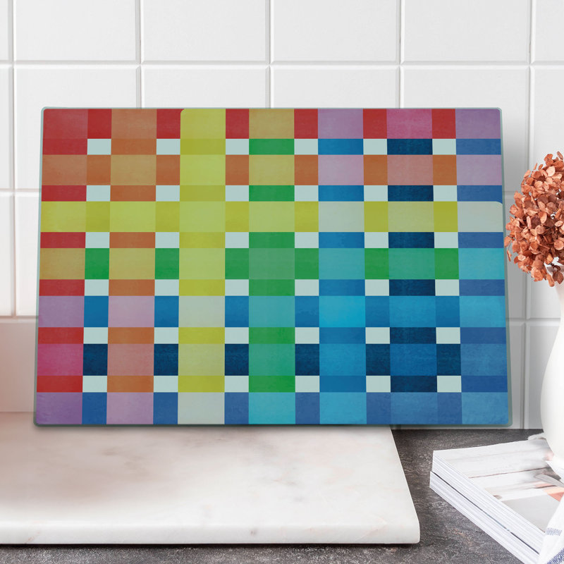Ambesonne Checkered Cutting Board Large Size Rainbow Squares Art Multicolor