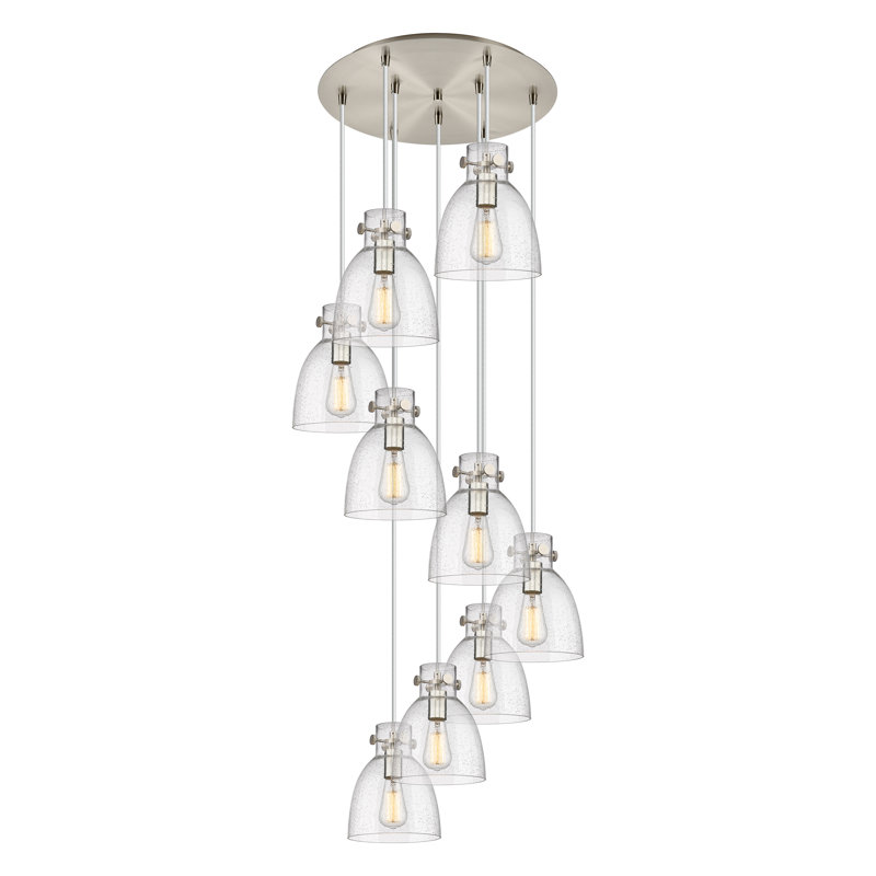 Luminaire suspendu grappe 9 lumières Amrith, Grainé, Nickel satiné brossé