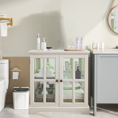 Bathroom Floor Storage Cabinet With LED  , Bathroom Cabinets Freestanding With 2 Doors Adjustable Shelf