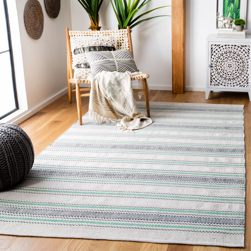 Breckenridge Hand Woven Cotton Striped Rug, Rectangle 4' x 6'