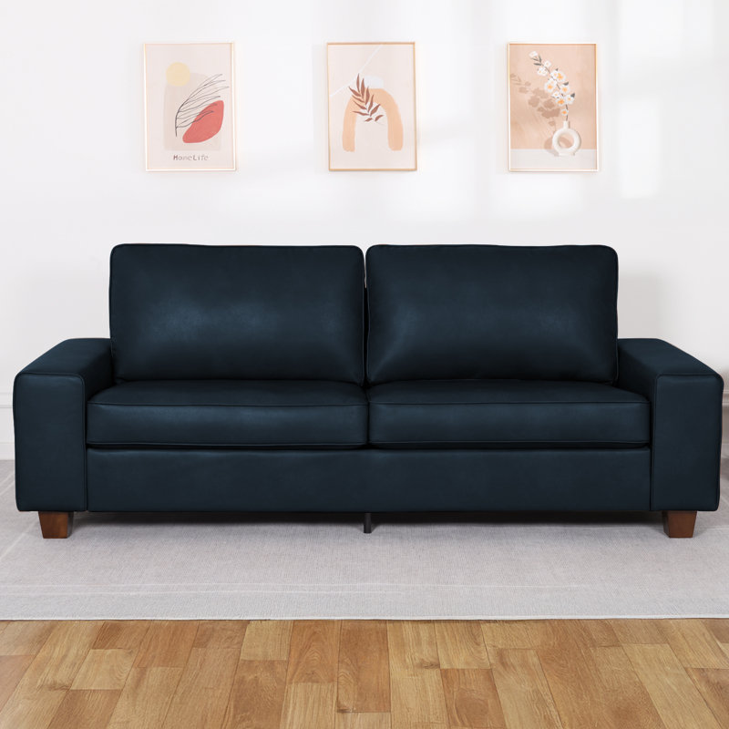 Ebern Designs 89" Upholstered Vegan Leather Sofa with Wide Square Arms ...