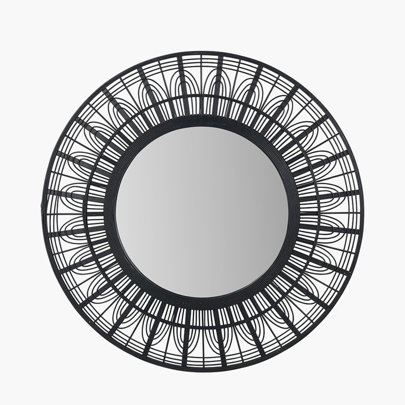 Bamboo / Rattan Round Wall Mirror, Black