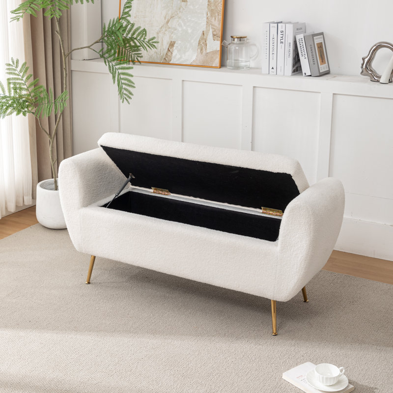 Kaybree Upholstered Flip Top Storage Bench, White