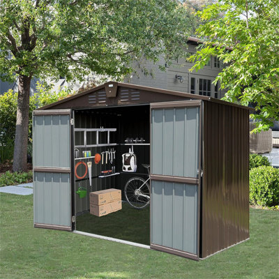 Remise de rangement extérieure 10 pi x 8 pi, remise à outils en métal avec double porte verrouillable, grande remise à vélo imperméable pour le jardin, la cour arrière et la pelouse