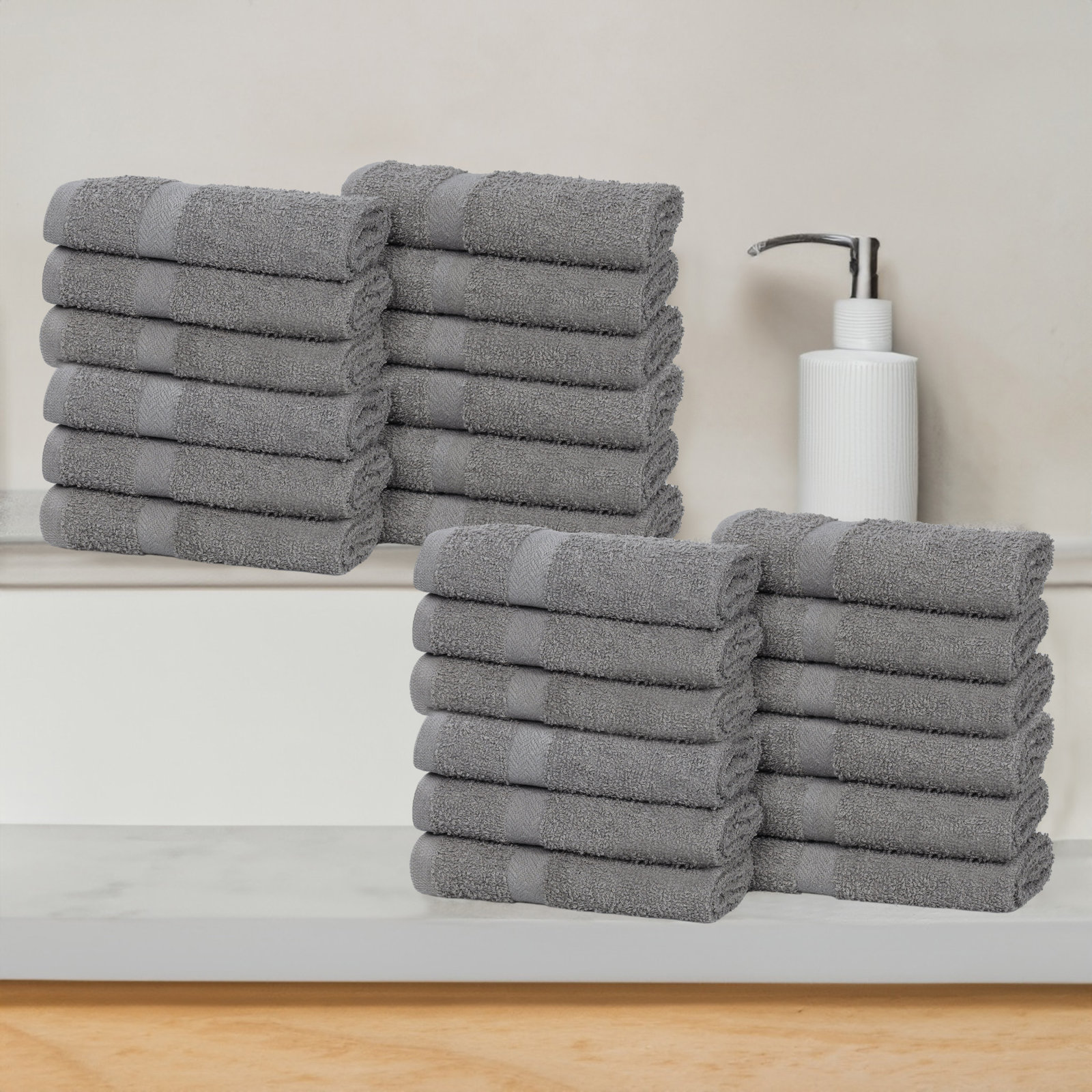 Franklin Cotton Lightweight Quick-Drying Face Towel Washcloth, Charcoal, 24 Pieces Towel Set