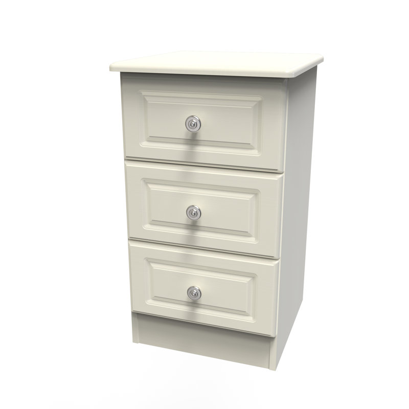 Fully Assembled Argyle 3 Drawer Bedside Table, Cream Matt
