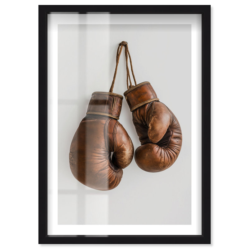 Brown Boxing Gloves Shadowbox Print Sports Framed Prints by Notoriart, Black Frame, 11 x 16, Black, 16" H x 11" W