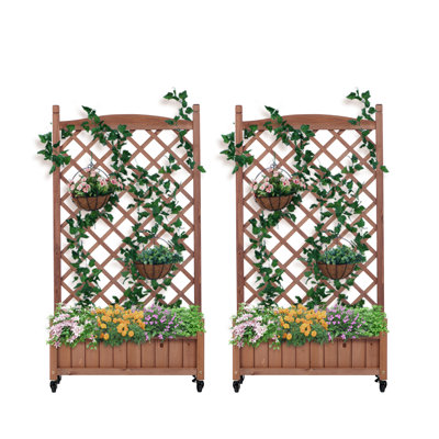 Raised Garden Bed With Trellis 2 Pack, Outdoor Wooden Planter Box & Plant Stand With Climbing Racks