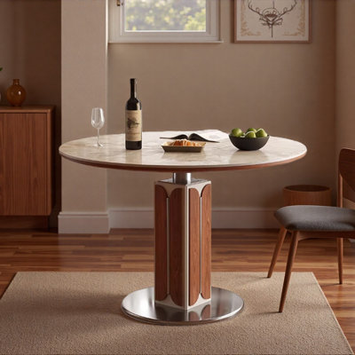 Durable Grey Rock Slab Round Dining Table