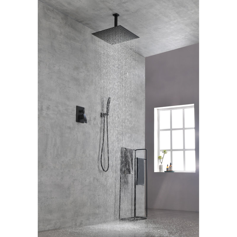 Matte Black Ceiling Shower . 16" Brass Head. Mimics Natural Rainfall Sensation. Self-Cleaning Nozzle Guarantees Smooth Water Output. Conforms To American Standard Pipe. 14.59" W X 6.35" H, 12.12 Lb