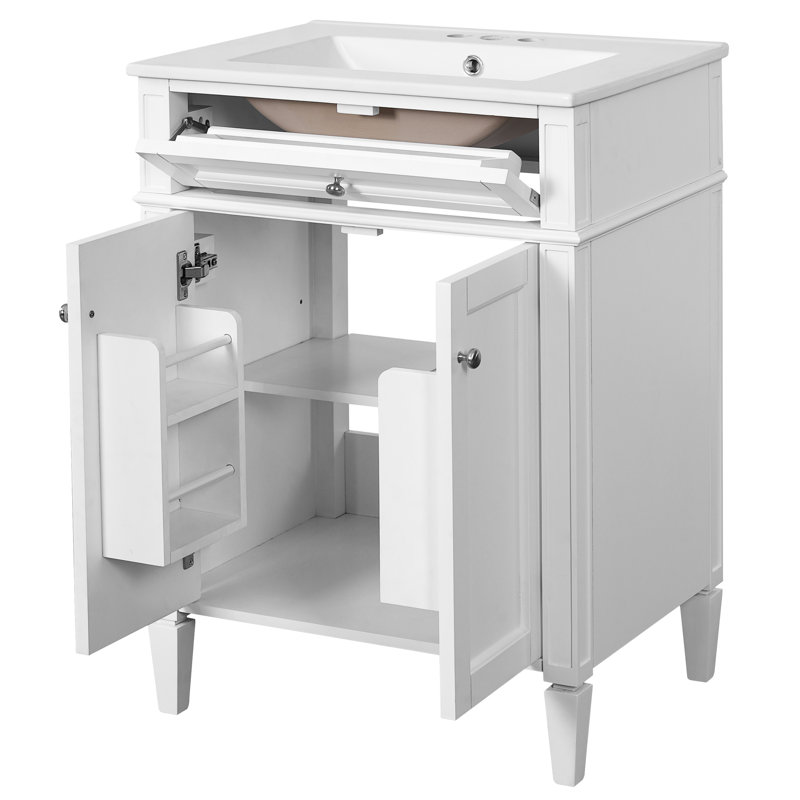 Meuble-lavabo 24 po avec lavabo, armoire, organisateurs de tiroirs et meuble-lavabo de 24 po au design élégant pour les petits espaces, deux portes, un tiroir basculant, un lavabo brillant, un cadre solide