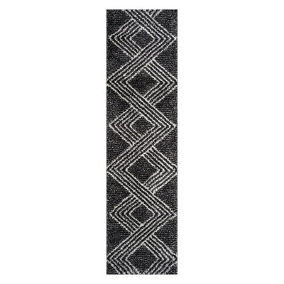 Abstract Geometric Pattern Shag Rug – Anthracite Dark Gray – Medium Pile, Durable & Stylish