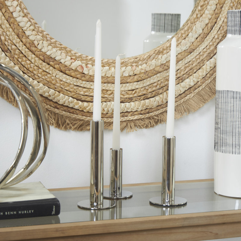 Kage 3 Piece Stainless Steel Tabletop Candlestick Set, Polished Silver